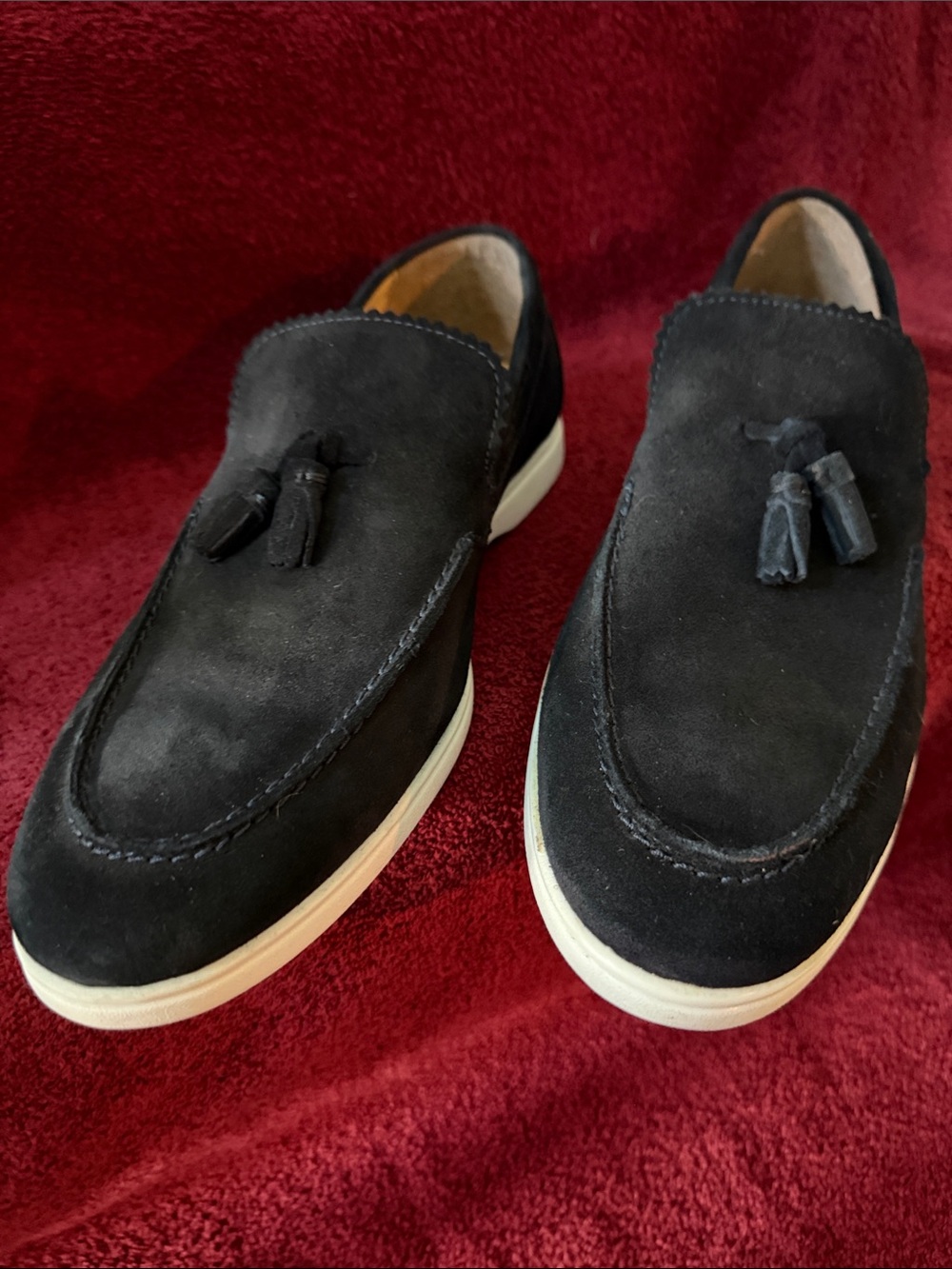 ASOS Black Suede Tassel Slip-On Loafers with White Sole